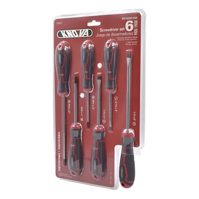 Juego de 6 Desarmadores con Diversas Puntas Magnetizadas CR-V, Planos: 1/4"x6", 1/4"x4", Cabinet: 3/16"x4", 1/8"x2-1/2", Phillips: PH2x4", PH1x3", Modelo KN 9500-06X KNOVA