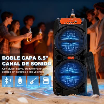 Bocina Bluetooth Portátil 6.5" con Micrófono Inalámbrico y Luces LED RGB