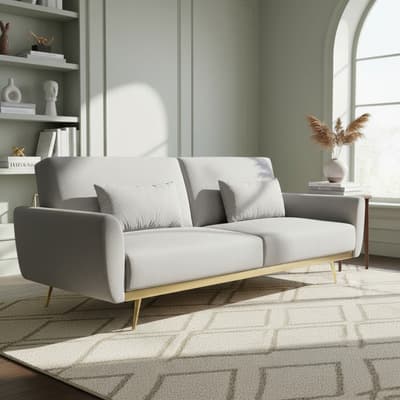 Sofá Cama Leia Sillón Plegable Sala Moderna Velvet + Cojín Color Gris Kingshouse