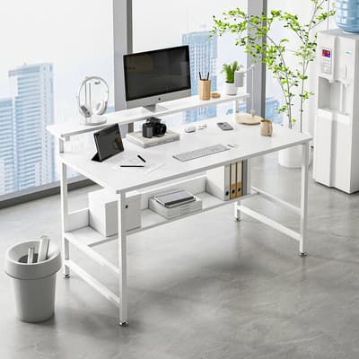 Escritorio Para Home Office Ejecutivo Estudiantil Clasico Escritorio Minimalista Capa de soporte del Pantalla de computadora Metal Oficina Estacion Trabajo Almacenamiento debajo del escritorio- Blanco