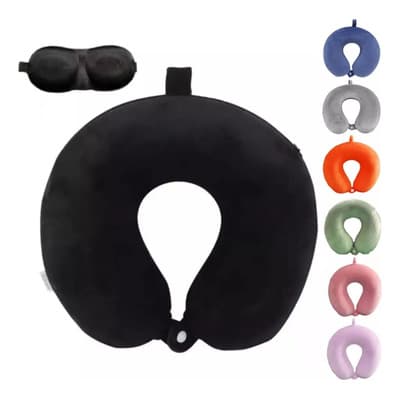 Owkuan almohada de viajeen forma de U color negro con funda removible antibacterial Almohada de soporte para el cuello con espuma viscoelástica en forma de U Almohada para la siesta en la oficina