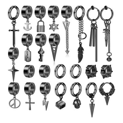 25 Aretes Falsos Piercing Hombre Imán Acero Inoxidable Negro Gooluu - $199.49 en Mercado Libre | PrecioMX