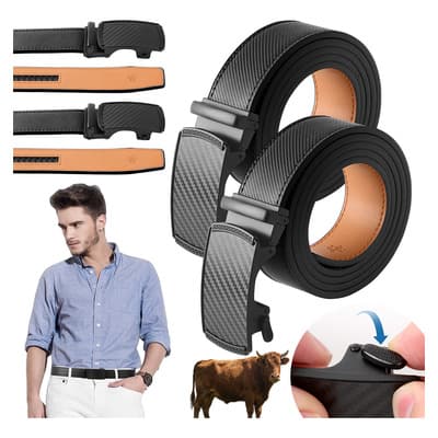 2pcs Cinturón De Cuero Con Hebilla Automática Para Hombre