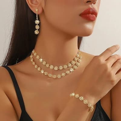 Collar De Novia Y Pulsera Pendientes Juego De Joyería Para Mujer Dorado - $143.42 en Mercado Libre | PrecioMX