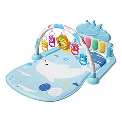 Gimnasio Acolchado Para Bebé Alfombra Infantil Con Piano Alfombra Musical Bebé Con Piano Para Patadas Azul, 5 Juguetes Colgantes Desmontables - Tapete Sensorial Plegable 1-36 Meses + Ideal