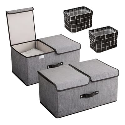 Kit 4 Pzs Caja Tela Plegable Organizador Moderno Ropa Tapa Color Gris