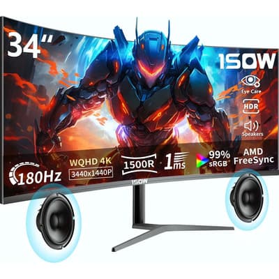 Monitor Gamer Curvo 1SOW 34" 4K 180Hz 1ms WQHD 21:9 1500R HDR Freesync Pantalla Gamer Curva Altavoces Integrados Con VESA PBP PIP Computadoras HDMI Negro