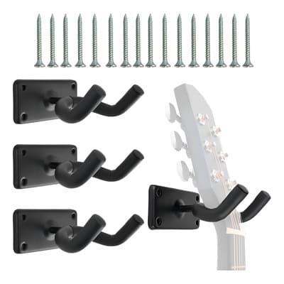 4pzs Gancho Soporte Guitarra Pared Accesorios Para Bajo Baseguitarra Eléctrica Y Acústica, Base De Acero Reforzado, Con... Negro