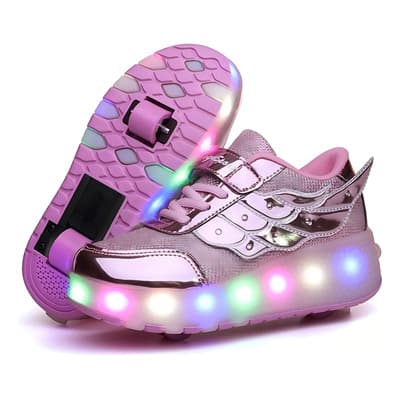 Tenis Patin Patines Led Con 2 Ruedas Extraíbles.niña #17a#21 Color Rosa Talla De Los Patines 18 Tamaño De Las Ruedas 2.5 Cm