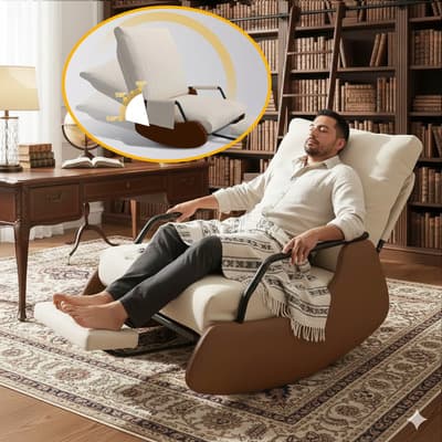 Sillones Mecedoras Modernos Ergonómicas, Silla Con Reposapiés Retráctil Ajustable Y Respaldo Silla Mecedora Tapizada De Peluche Sillones Mecedores Sala De Estar Recámara Blanco