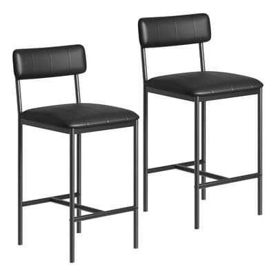 Dos Taburetes De Bar Modernos De Polipiel Con Respaldo Y Reposapiés, De 65 Cm De Altura, Con Asientos Tapizados, Ideales Para Islas De Cocina, Comedores Y Rincones De Desayuno.