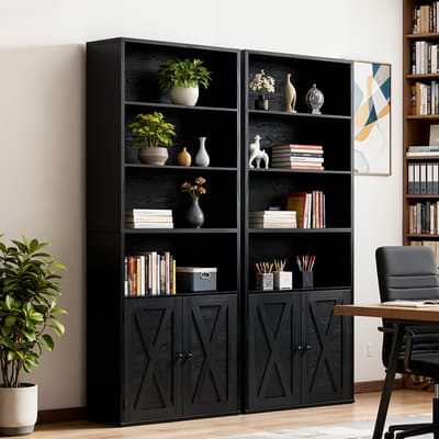 Librero Con Puerta Perfecto Librero Modernos 6 Capas Negro