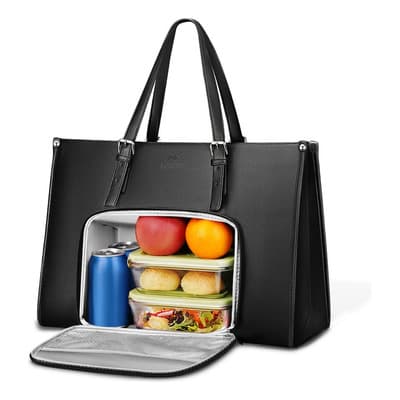 Bolsa Tote Térmica Para Mujer Negro De Cuero Con Compartimento Para Lunchbox Capacidad Amplia Ideal Para Portátil Y Oficina Matein 1447 Negro