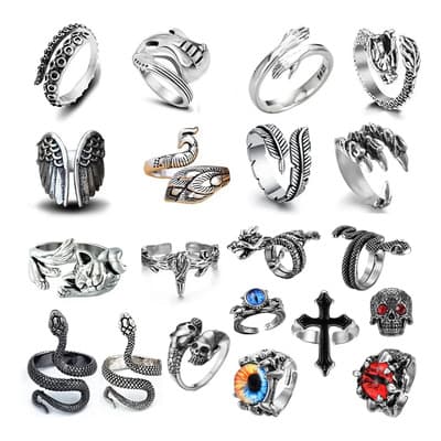 Juego De 20 Anillos Joyeríapunk De Plata Clásico Para Hombre Mujer Estilo Gótico, Grueso, Diseño De Serpiente Calavera Unisex Calavera De Pulpo Y Ojos Del Infierno, Aleación Plateado Única - $181.02 en Mercado Libre | PrecioMX