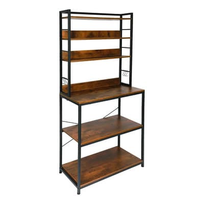 PORTGA Librero Organizador Estantería rack de madera y acero con 6 estantes, multifuncional, con capacidad de hasta 180 kg y medidas de 173 cm * 80 cm * 40 cm, Ideal para salones,cocinas Y oficinas