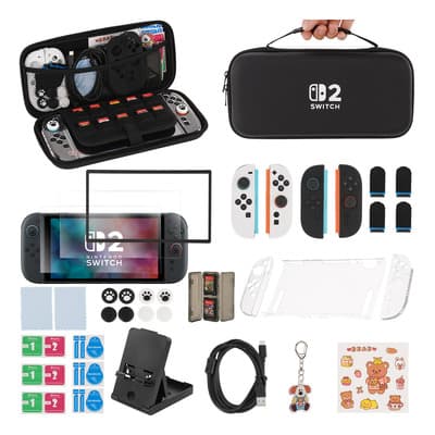 Knwell Nintendo Switch 2 Kit De Estuche Y Accesorios Para 36 En 1 , Compatible Con Los Modelos 2 De Nintendo Switch, Funda Para Nintendo Switch 2 Negro Versión Con Asa De Transporte