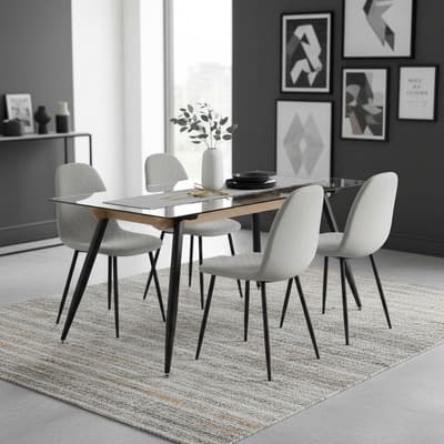 Juego De Comedor 4 Sillas Tipo Eames Tapizadas Con Mesa Rectangular De Vidrio Moderno Minimalista Gris Kingshouse Liso - $6,032.43 en Mercado Libre | PrecioMX