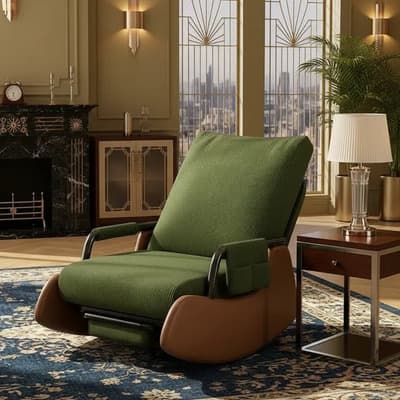 3-en-1 Sillones Mecedoras Modernos Ergonómicas, Silla Con Reposapiés Retráctil Ajustable Y Respaldo Silla Mecedora Tapizada De Peluche Sillones Mecedores Sala De Estar Recámara Verde Oscuro