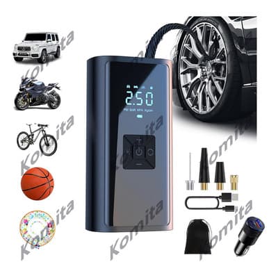 Compresor de Aire Portátil Komita 150psi Negro LCD Batería 6000mAh para Auto y Moto