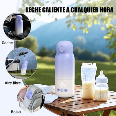 Calentador De Leche Portátil Para Viaje - 2 Modos Para Leche Materna Y Agua, 500ml, Batería Larga Duración Para Leche Y Agua Para Uso Todo El Día Púrpura
