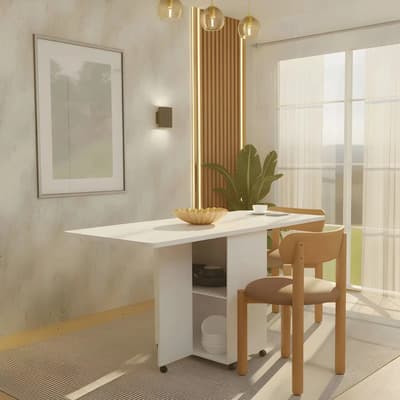 Mesa Comedor Plegable Espacio Almacenamiento Minimalista Color Blanco