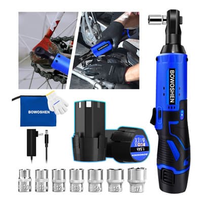 Llave De Impacto Inalámbrico 3/8 Con 2 Baterías Y 7 Dados BOWOSHEN Pistola De Impacto Matraca Eléctrica Llave De Carraca De Velocidad Variable Azul