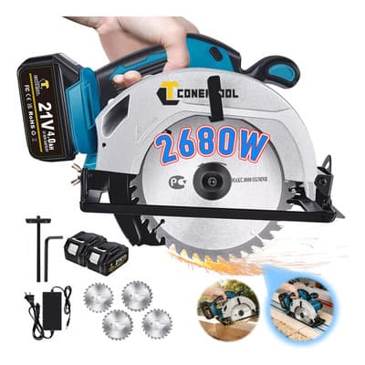 Sierra Circular Inalámbrica Eléctrica Profesional Sierras Para Madera 7-1/4'' 2680w 21V 4.0ah Con 2 Pilas, Ángulo Ajustable 0 a 45° Potente para Cortar Madera, Metal, Mármol, Azulejo y Porcelanato