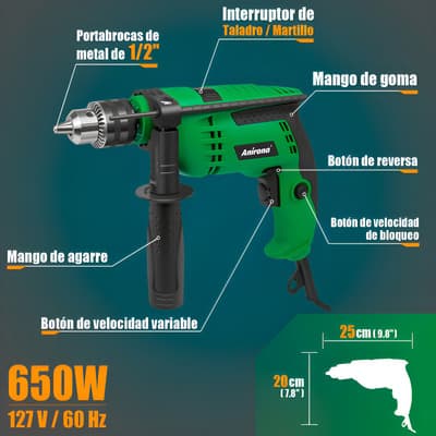 Taladro Rotomartillo 1/2'' Prof 650w Anirona Rd650 C/brocas