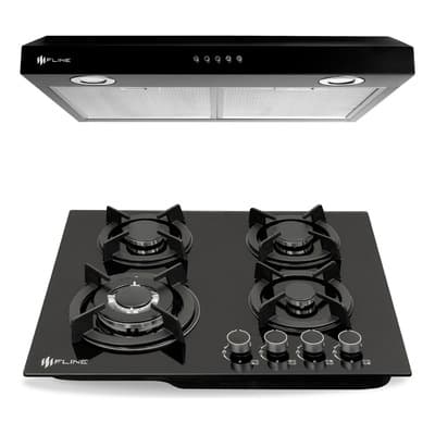 Combo Parrilla De Gas 4 Quemadores Y Campana 60cm Os4br60 Color Negro