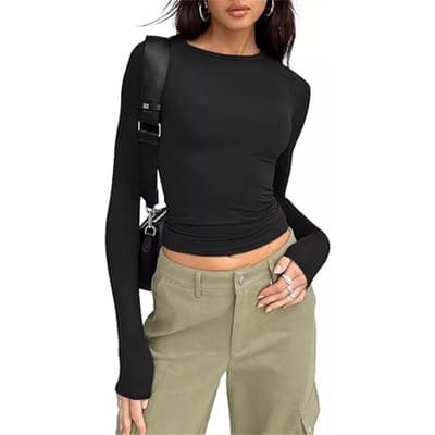 Blusa Dama Sexy Crop Top De Manga Larga Mujer Moda Casual