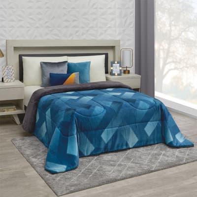 Cobertor Con Borrega King Size Azul Térmico Citrino Diseño de la tela Geométrico