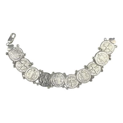 Pulsera San Benito Esclava Medallas Plata Solida Ley 925 Diámetro 6 Cm Largo 19.5 Cm Plateado - $1,815.99 en Mercado Libre | PrecioMX