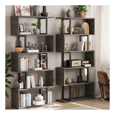 Librero Organizador En S Con 6 Niveles,estante Para Sala Gris Oscuro