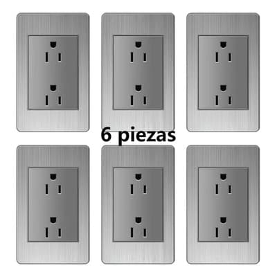 6piezas Placa Luxury De Contacto Doble, Enchufe De Pared Seis Agujeros, Contacto Dúplex Metálico Metal Con Textura Skin... 15 A 127v - $298.98 en Mercado Libre | PrecioMX