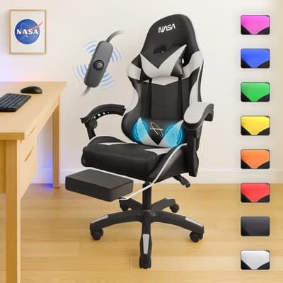 Silla Gamer Ergonómica N.a.s.a Marte Blanca Masajeadora Reclinable Cuero Pu Blanco Cuero Sintético Pu - $1,990.00 en Mercado Libre | PrecioMX