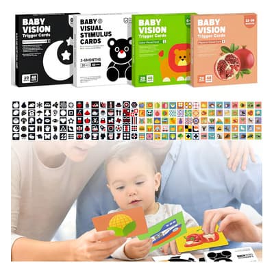 Tarjetas Estimulación Visual Montessori Bebé 0-36 Meses 80 Piezas Alto Contraste