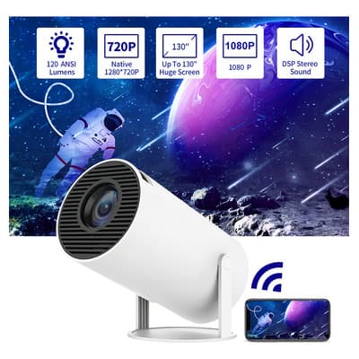 HYsmart Mini Proyector Android Mini Portatil Smart Tv 4k Hd Led 1080p 12000 LmProyector Profesional Baratos con Wifi Y Bluetooth HY300-pro Blanco