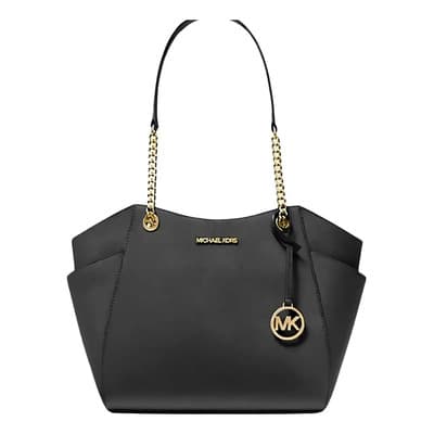 Bolsa Michael Kors Jet Set Large Saffiano Leather Shoulder B Negro Dorado Cadena Dorada Y Cuero Negro
