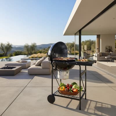 Novangua asador de carbón con llantas gran para exteriores con mesas laterales ahumador soporte para tapa termómetro diámetro de parrilla de 57 cms