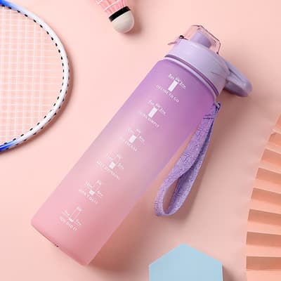 Botella Agua Deportiva 1l Gran Capacidad Con Marcador Tiempo Violeta - $127.60 en Mercado Libre | PrecioMX