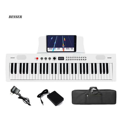 Piano Besser Bluetooth Midi 61 Teclas Electrónico Portátil Blanco