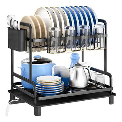 Escurridor De Platos De 2 Niveles Con Portavasos Y Porta Cubiertos, Gran Capacidad Para Cocina, Organizador Multifuncional Con Bandeja De Goteo Extraíble Y Estructura Metálica Resistente - $295.64 en Mercado Libre | PrecioMX