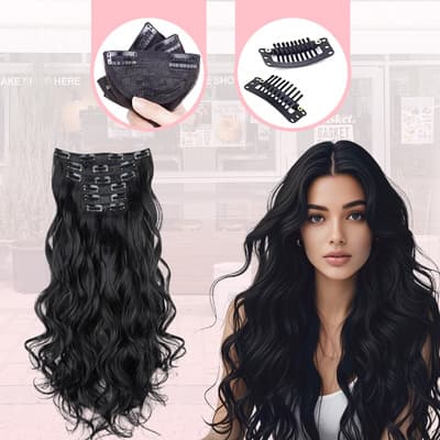 Extension De Cabello Natural Ondulado Cortinas Clip 6 Pcs Mujeres Cabeza Completa Color Negro - $97.68 en Mercado Libre | PrecioMX