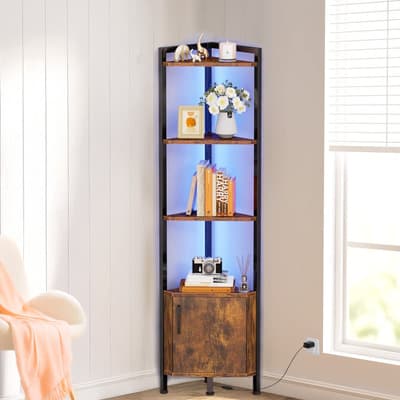 Estante Librero Esquinero Con Puertas Y Luz Led De 5 Niveles