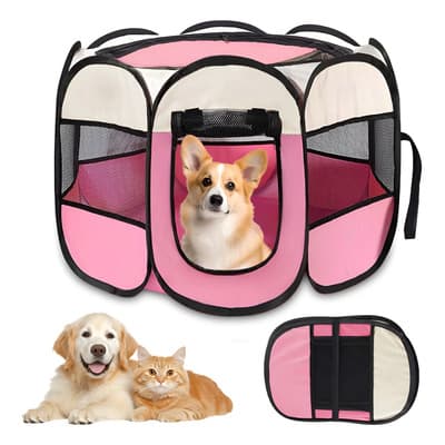 Jaula Casa Corral Para Mascotas Perros Sencillas Plegable Color Pink