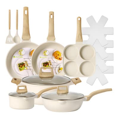 Bateria de cocina antiadherente 15 piezas con Alumino juego de ollas y sartenes ceramica blanco