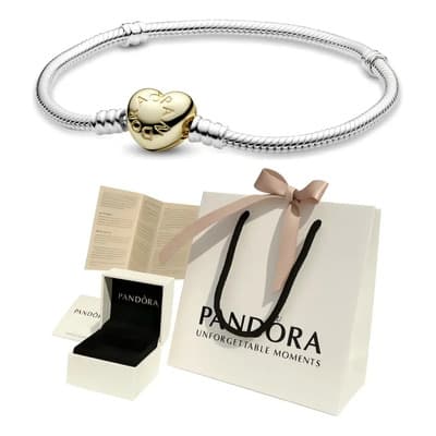 Brazalete Pandora Broche De Corazón Cubierto En Oro De 14k Color Plateado Largo 19 Cm - $831.48 en Mercado Libre | PrecioMX
