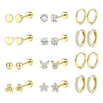 12pare Aretes De Oro 14k Mujer Arracadas Piercing Cartílago - $199.00 en Mercado Libre | PrecioMX