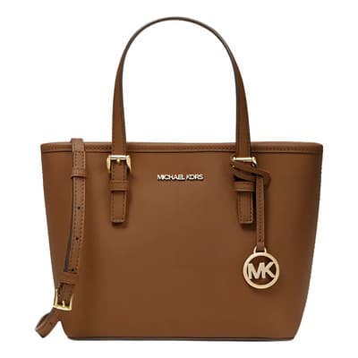 Bolsa Michael Kors Jet Set Travel Extra Small Leather Tote Acabado de los herrajes Dorado Color Marrón Color de la correa de hombro Marrón