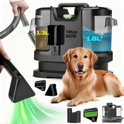 Aspiradora Para Limpiadora Alfombras Y Manchas Tapicería 1.8l+1.3l 16kpa 800w Motor Cobre Puro Mascotas Sala Cortinas Sofás Autos Tanque Antifugas Manguera 1.5m Cable 5m